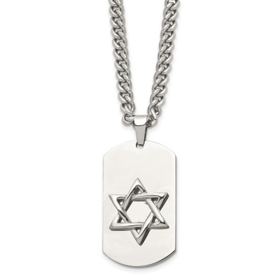 Stainless Steel Polished Star of David Dog Tag 24in Necklace