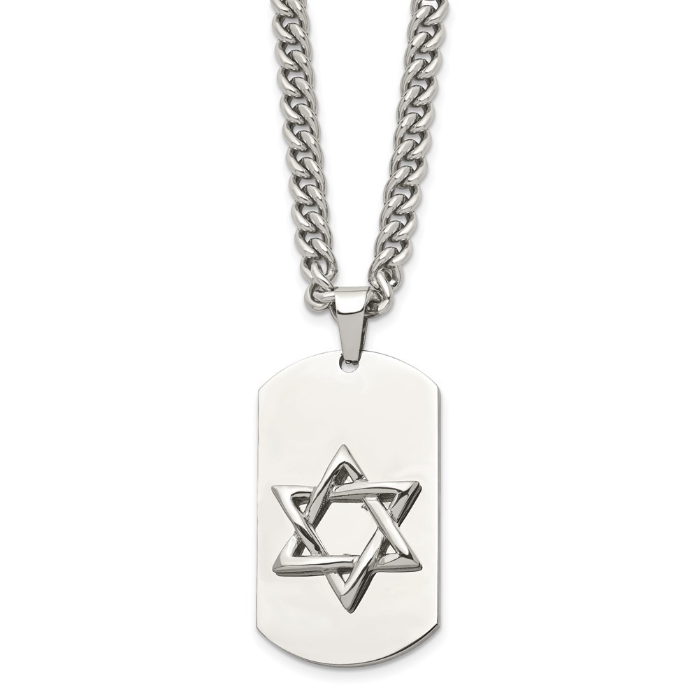 Stainless Steel Polished Star of David Dog Tag 24in Necklace