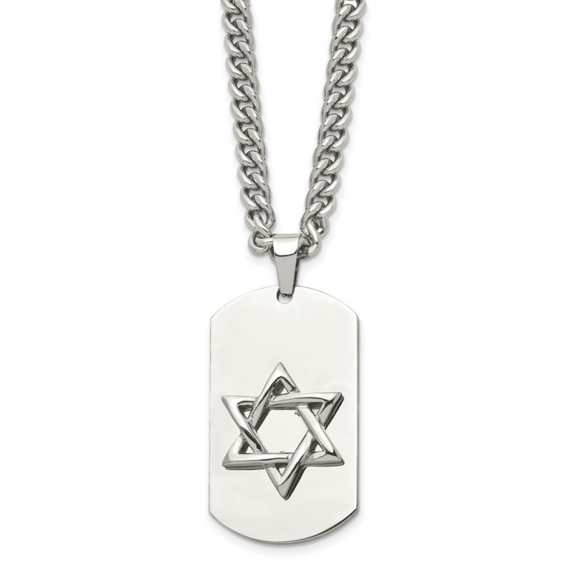Stainless Steel Polished Star of David Dog Tag 24in Necklace