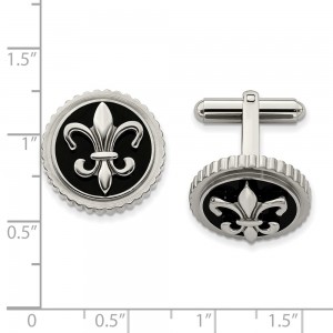 Titanium Polished w/Black Enamel Fleur de lis Cuff Links