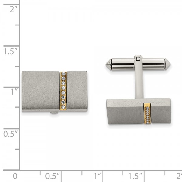 Titanium Brushed Yellow IP-plated w/CZ Rectangular Cuff Links