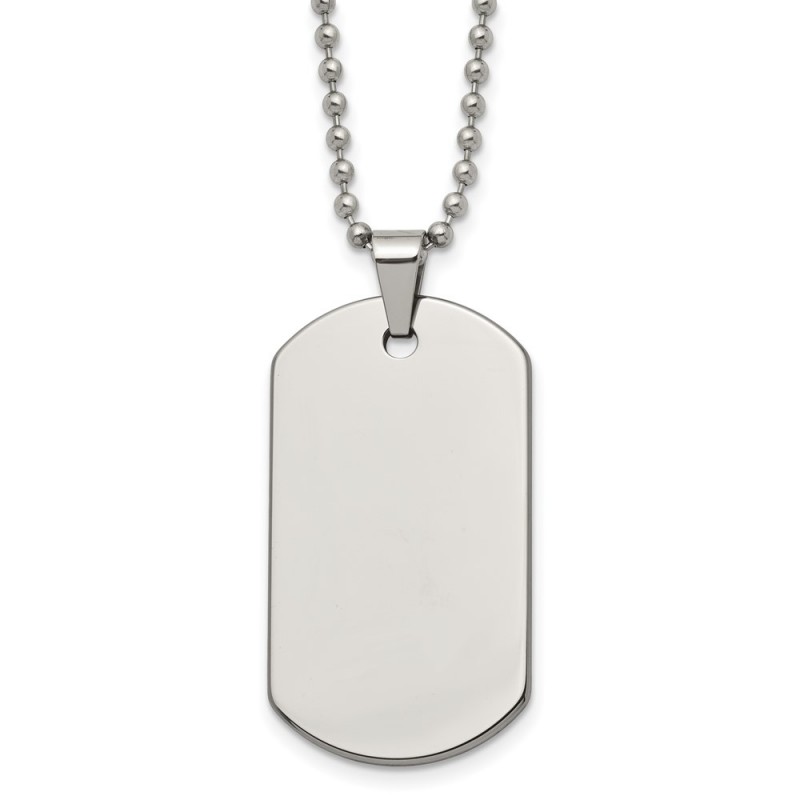 Tungsten Polished Dog Tag 22in Necklace