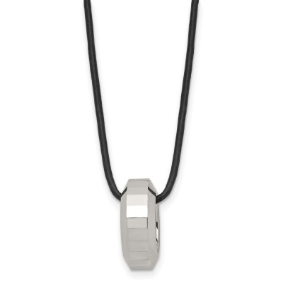 Tungsten Polished Leather Cord 18in Necklace
