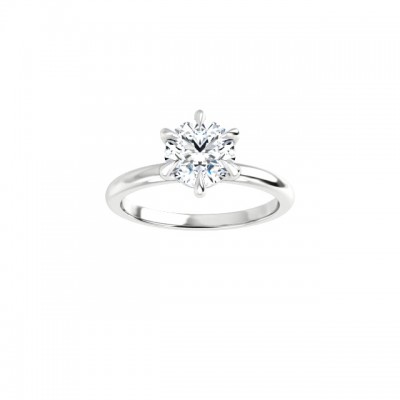 14K White 6.5 mm Round Solitaire Engagement Ring Mounting