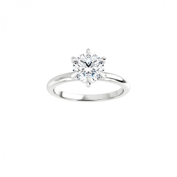 14K White 6.5 mm Round Solitaire Engagement Ring Mounting