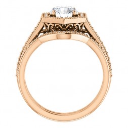 14K Rose 1 CT Moissanite and Diamond Halo-Style Engagement Ring