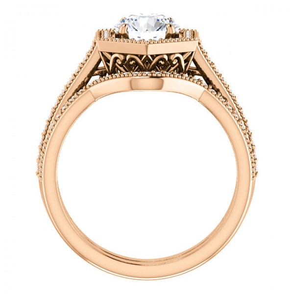 14K Rose 1 CT Moissanite and Diamond Halo-Style Engagement Ring