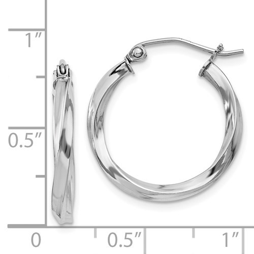 Sterling Silver Rhodium-Plated Twisted 2.5x20mmHoop Earrings