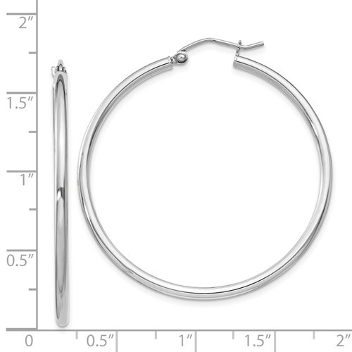 Sterling Silver Rhodium-Plated 2mm Round Hoop Earrings.