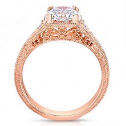 Rm1316-14k White Gold Round Cut Diamond Vintage Style Semi Mount Engagement Ring