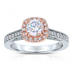 Rm1319r -14k White Gold Round Cut Halo Diamond Vintage Semi Mount Engagement Ring