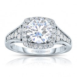 Rm1374x-14k White Gold Round Cut Halo Diamond Semi Mount Engagement Ring
