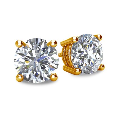 4-PRONG 14K YELLOW GOLD BASKET STYLE ROUND DIAMOND STUD EARRINGS WITH THREADED BACKS