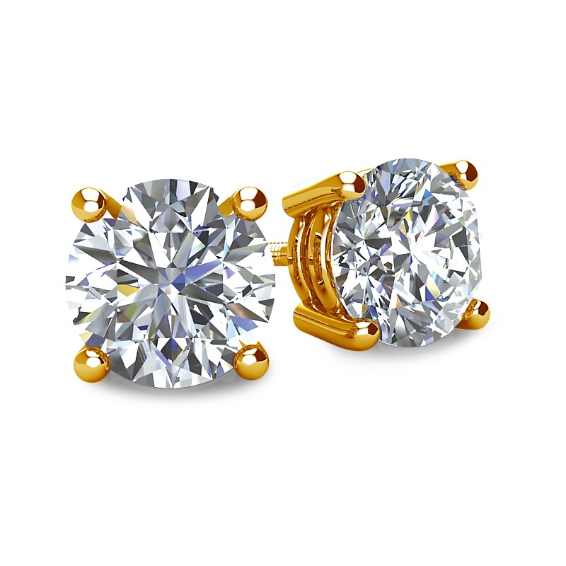4-PRONG 14K YELLOW GOLD BASKET STYLE ROUND DIAMOND STUD EARRINGS WITH THREADED BACKS