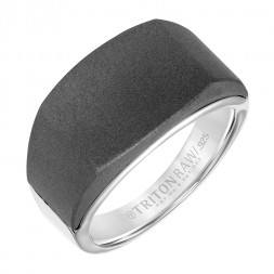 RAW Tungsten and Silver Signet Ring