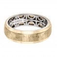 Men's Wedding Band With Geometric Pattern, Hammer Finish And Dome Profile With Round Edges