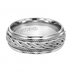 Comfort Fit Engraved Wedding Band With Woven Design Milgrain And Step Edges