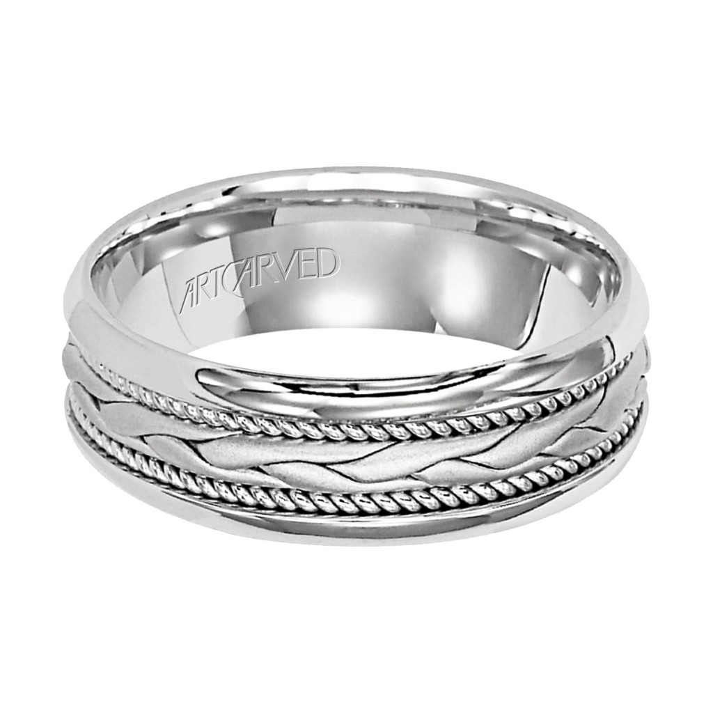 Comfort Fit Engraved Wedding Band With Woven Design Milgrain And Rounded Edges