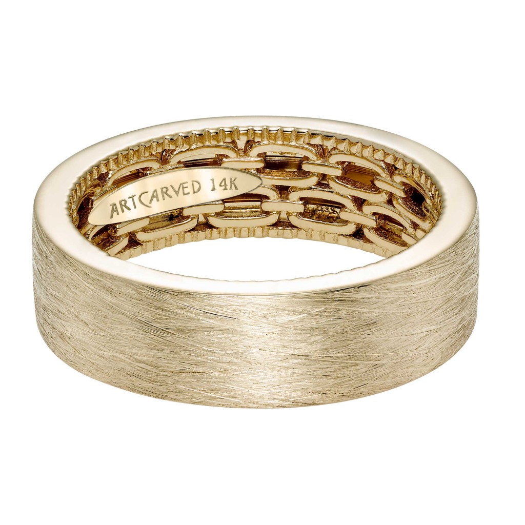 Men's Wedding Band With Double Chain Link Pattern And Coin Edging, Wire Finish And Flat Profile