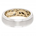 Men's Wedding Band With A Scrollwork Pattern, Satin Finish With Dome Profile And Round Edges