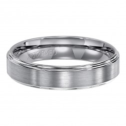 Tungsten Carbide Wedding Band With Satin Finish And Beveled Edges
