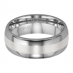 Comfort Fit Tungsten Carbide Wedding Band With Sterling Silver Center Domed Profile And Rounded Edges