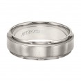 Comfort Fit Titanium Wedding Band With Horizontal Brushed Finish And Bright Stepped Edges