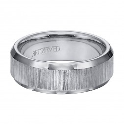 Tungsten Carbide Wedding Band With Vertical Satin Finish And Beveled Edge