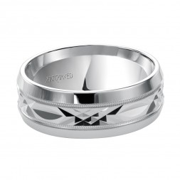 Comfort Fit Wedding Band With Swiss Cut Design Milgrain And Rolled Edges