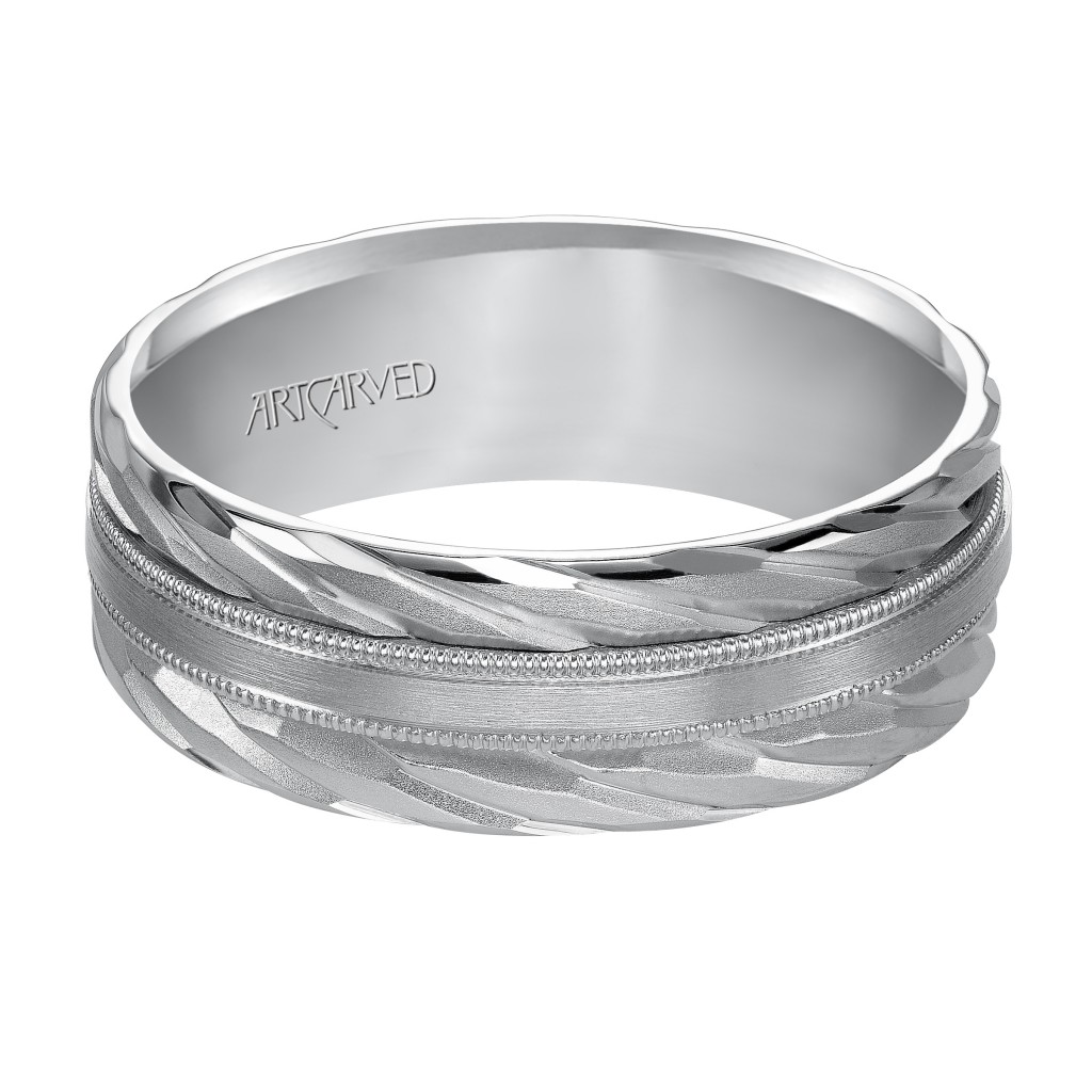 Wedding Band With Mate Finish And A Double Rope Designs With Milgrain Accent In The Center
