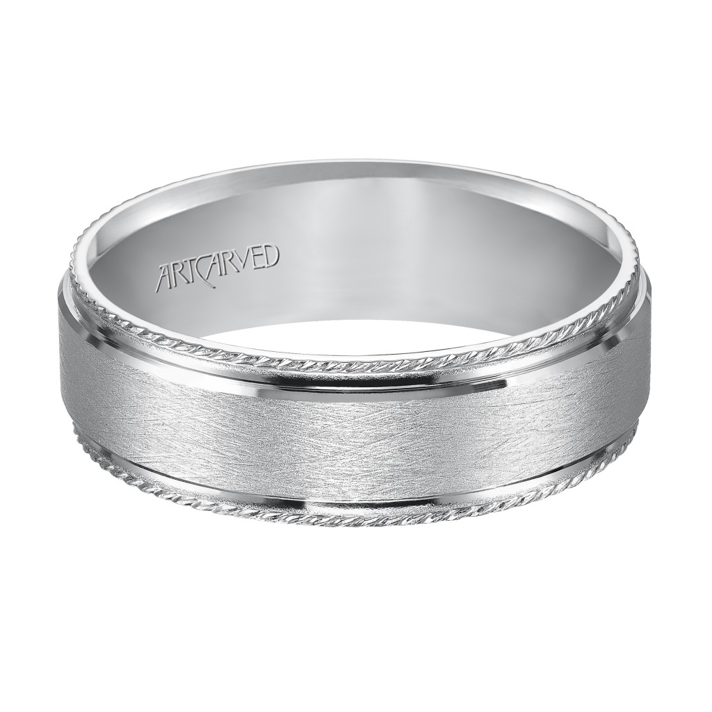 Wedding Band With Wire Finish And Rope Accent