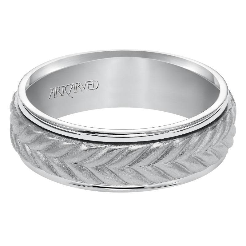 Wedding Band Consisting Of A Woven Center Motif And Flat Bright Rims