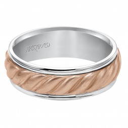 Wedding Band Consisting Of A Woven Center Motif And Flat Bright Rims