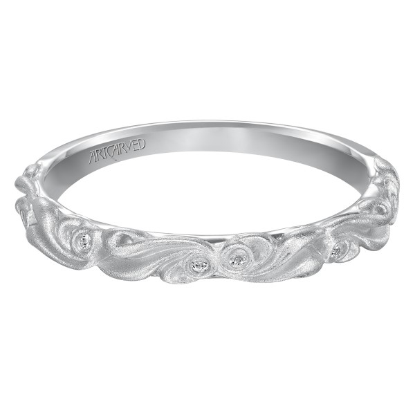 Diamond Five Stone Wedding Band With Satin Finished Floral Carving Detail To Match Engagement Ring 31-V100