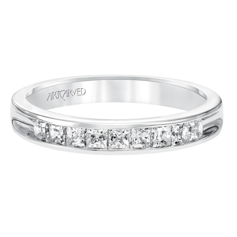 Anniversary Ring With Princess Cut Channel Set Diamonds Halfway Around