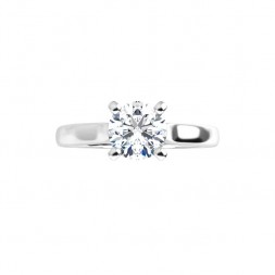 14K White .75 CT Round Signature Engagement Ring