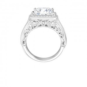 14K White 8x8 mm Square Vintage-Inspired Halo-Style Moissanite Engagement Ring