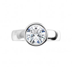 14K White 1.00 CT Round Bezel Engagement Ring