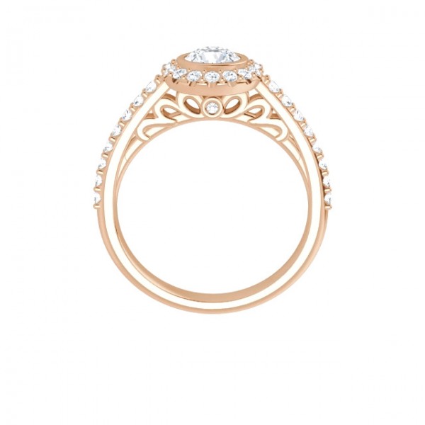 10K Rose 4.8 mm Moissanite and Diamond Engagement Ring