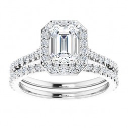 14K White 7x5 (1 ct.) mm Emerald Lab Grown  Diamond Engagement Ring Mounting