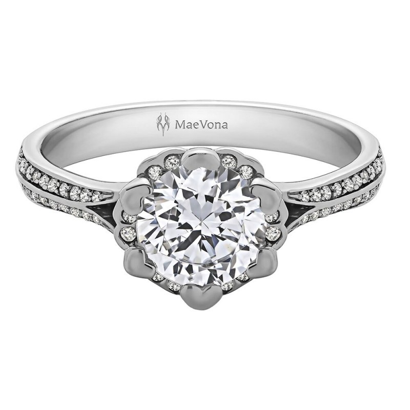 IRIS PAVE ROUND ENGAGEMENT WITH 0.40ct H-SI ROUND CENTER