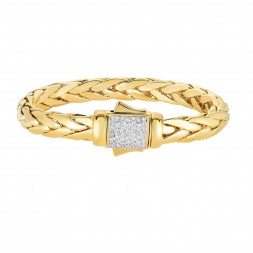 14K Gold  10Mm  Bold Half Round Woven Bracelet With Diamonds