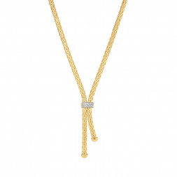 14K Gold 3Mm Lariat Woven Necklace With Diamonds