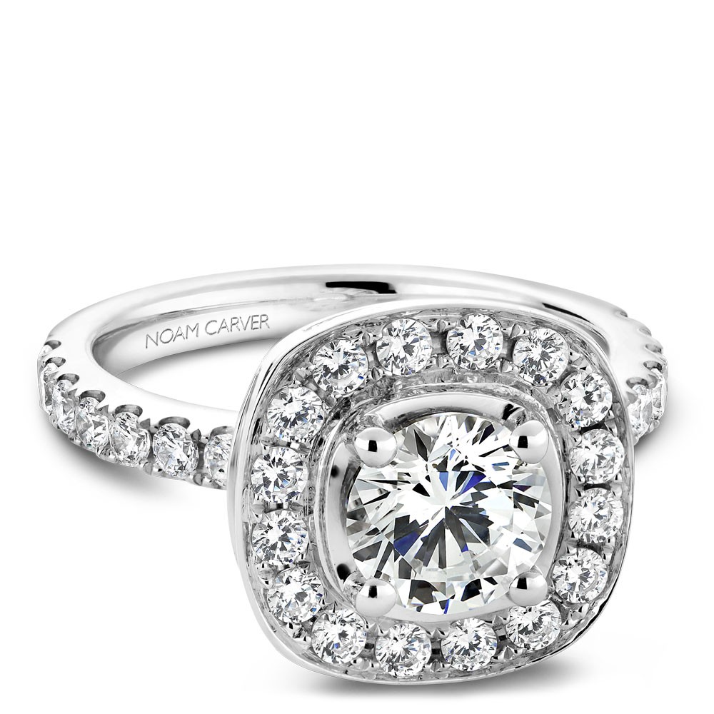 Noam Carver White Gold Engagement Ring With Cushion Halo And 30 Diamonds