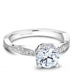 Noam Carver Engraved White Gold Engagement Ring With 12 Diamonds
