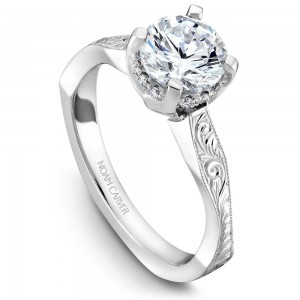 Noam Carver Engraved White Gold Engagement Ring With 12 Diamonds