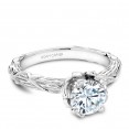 Noam Carver White Gold Engagement Ring With Round Centerpiece, 2 Diamonds On Setting And Floral Band