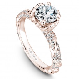 Noam Carver Rose Gold Engagement Ring With Round Centerpiece And Floral Band Dazzled With 100 Diamonds