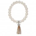 Bronze 8-9mm White Ringed Freshwater Cultured Pearl with Tri Tone Tassle Stretch Bracelet