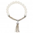 Bronze 8-9mm White Ringed Freshwater Cultured Pearl with Tri Tone Tassle Stretch Bracelet